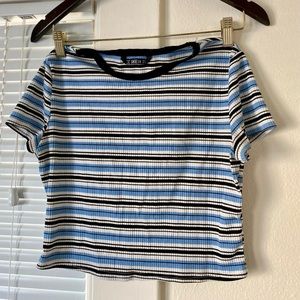 Blue & black striped crop top